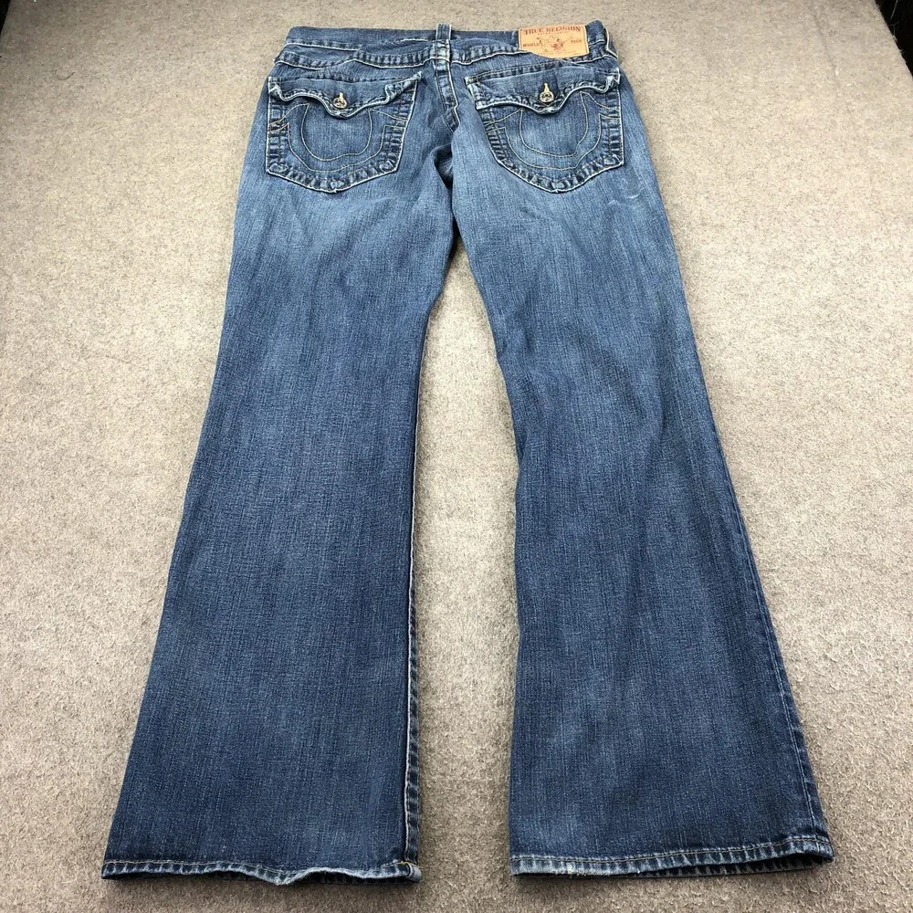 True Religion Billy Jeans Mens 33x34 Blue Medium Wash Bootcut USA Denim Pants